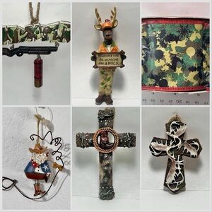 Rustic Hunting and Western Christmas ornaments and ribbon